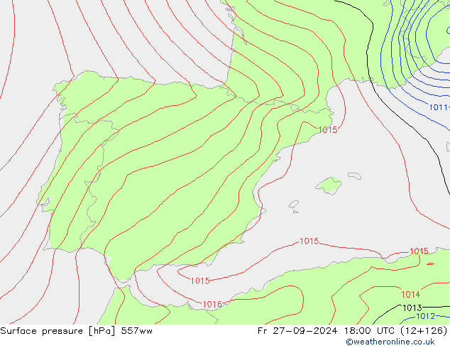 Pressione al suolo 557ww ven 27.09.2024 18 UTC