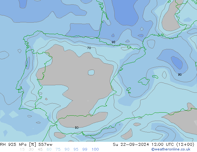 RH 925 hPa 557ww Dom 22.09.2024 12 UTC