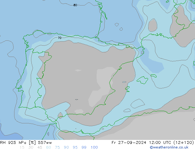 RH 925 hPa 557ww Fr 27.09.2024 12 UTC