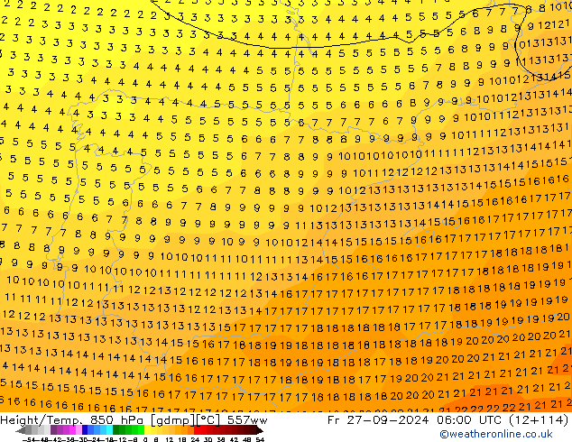 Height/Temp. 850 hPa 557ww ven 27.09.2024 06 UTC