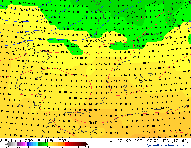 SLP/Temp. 850 hPa 557ww We 25.09.2024 00 UTC