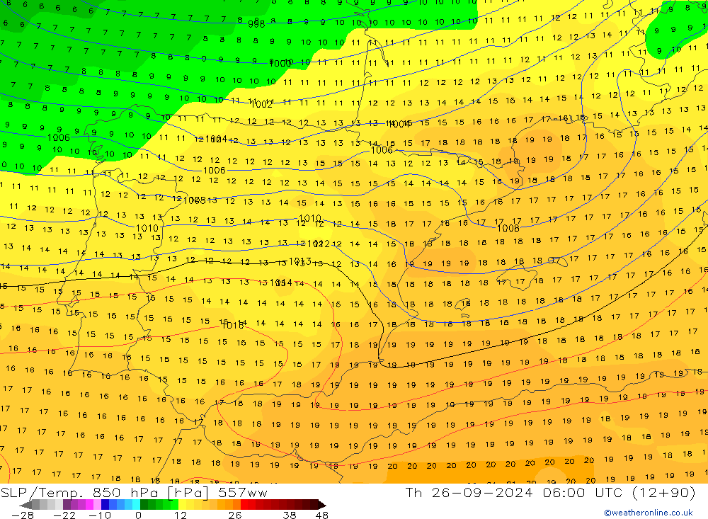 SLP/Temp. 850 hPa 557ww  26.09.2024 06 UTC