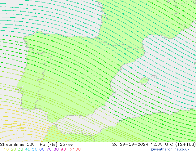 Linha de corrente 500 hPa 557ww Dom 29.09.2024 12 UTC