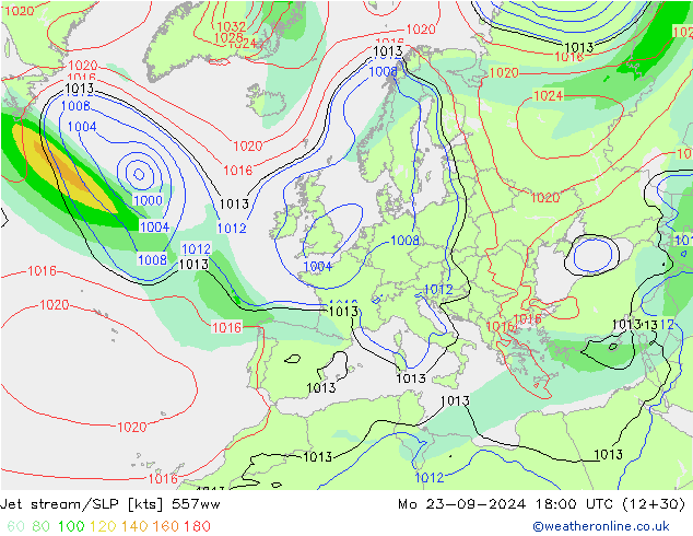 Jet stream/SLP 557ww Mo 23.09.2024 18 UTC