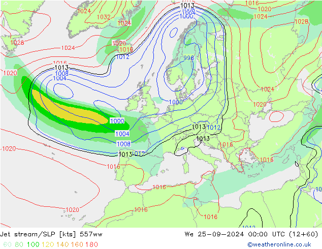 Jet stream/SLP 557ww We 25.09.2024 00 UTC