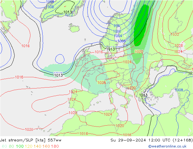 Jet stream/SLP 557ww Su 29.09.2024 12 UTC