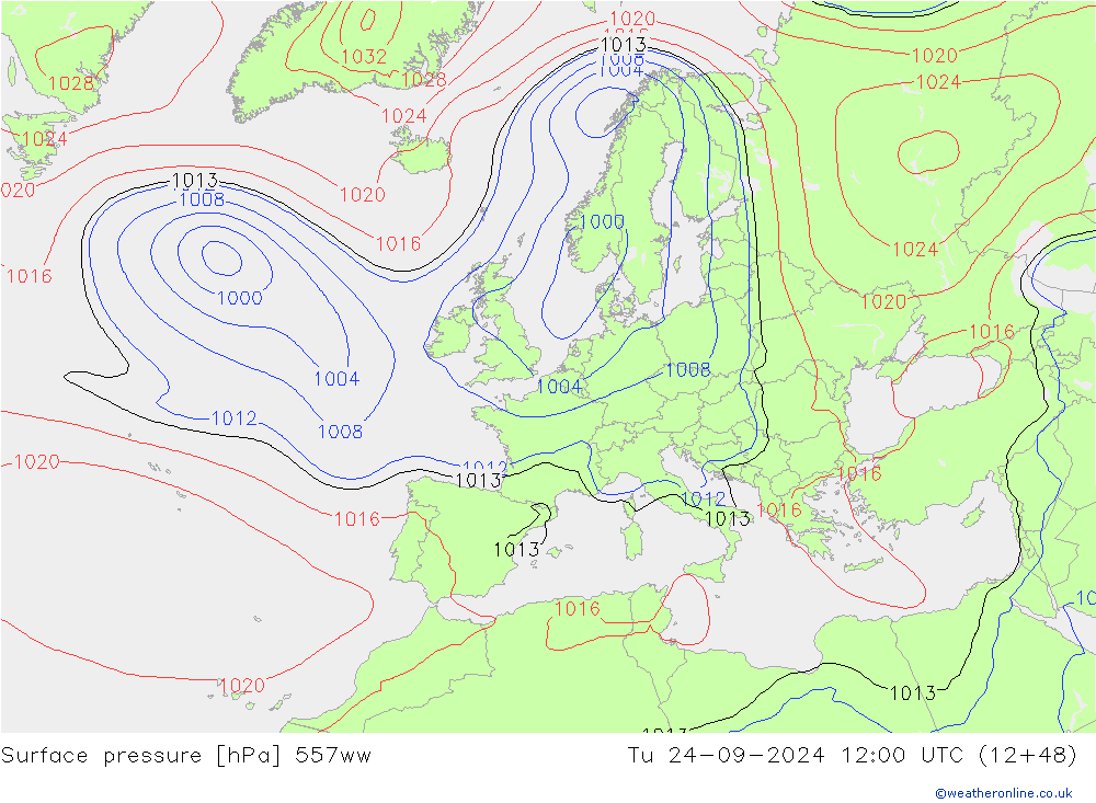 Surface pressure 557ww Tu 24.09.2024 12 UTC