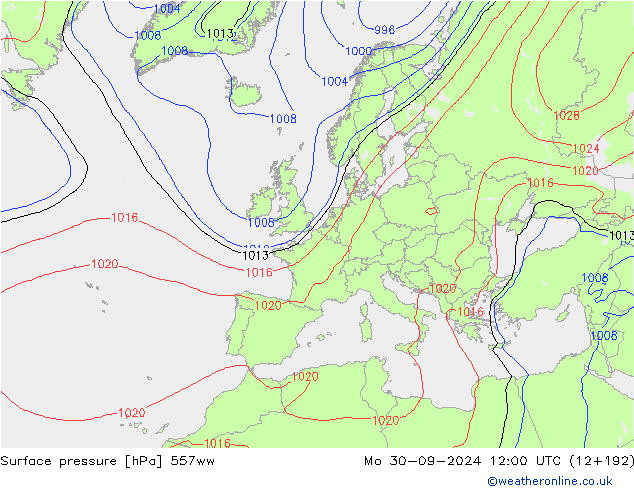 Surface pressure 557ww Mo 30.09.2024 12 UTC