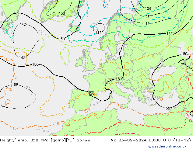 Height/Temp. 850 hPa 557ww pon. 23.09.2024 00 UTC