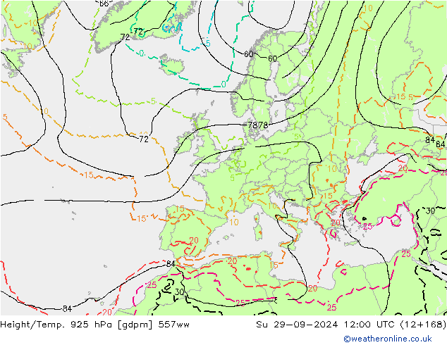 Géop./Temp. 925 hPa 557ww dim 29.09.2024 12 UTC