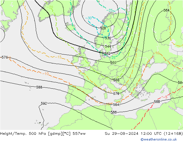 Height/Temp. 500 hPa 557ww Su 29.09.2024 12 UTC