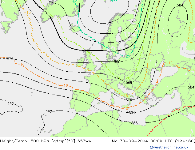 Hoogte/Temp. 500 hPa 557ww ma 30.09.2024 00 UTC