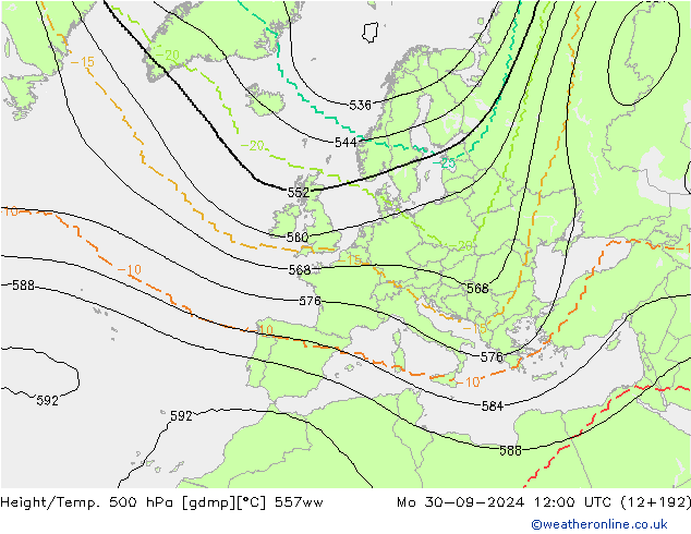 Height/Temp. 500 hPa 557ww  30.09.2024 12 UTC