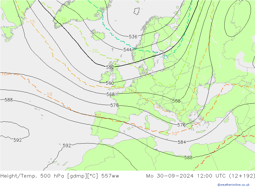 Hoogte/Temp. 500 hPa 557ww ma 30.09.2024 12 UTC