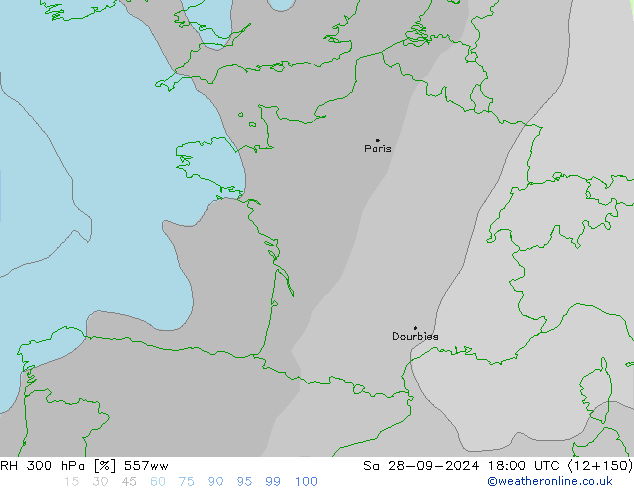 RH 300 hPa 557ww Sa 28.09.2024 18 UTC