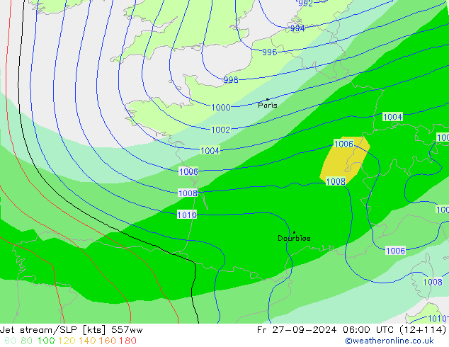 Jet stream/SLP 557ww Fr 27.09.2024 06 UTC