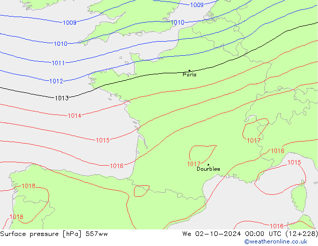 Atmosférický tlak 557ww St 02.10.2024 00 UTC