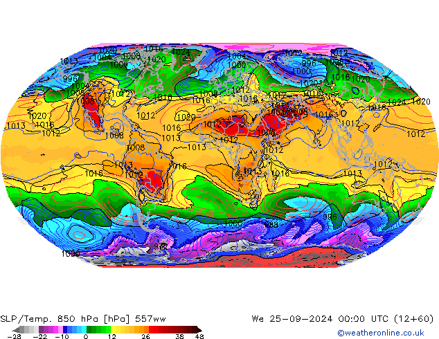 SLP/Temp. 850 hPa 557ww Qua 25.09.2024 00 UTC