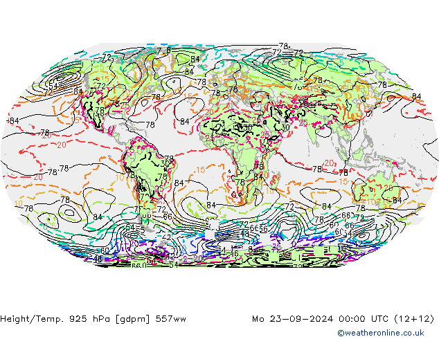 Height/Temp. 925 hPa 557ww Mo 23.09.2024 00 UTC