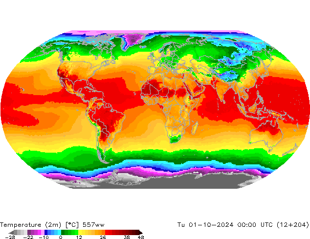 mapa temperatury (2m) 557ww wto. 01.10.2024 00 UTC