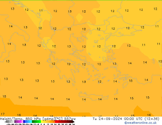 Height/Temp. 850 hPa 557ww Tu 24.09.2024 00 UTC