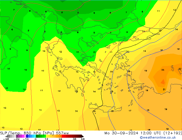 SLP/Temp. 850 hPa 557ww lun 30.09.2024 12 UTC