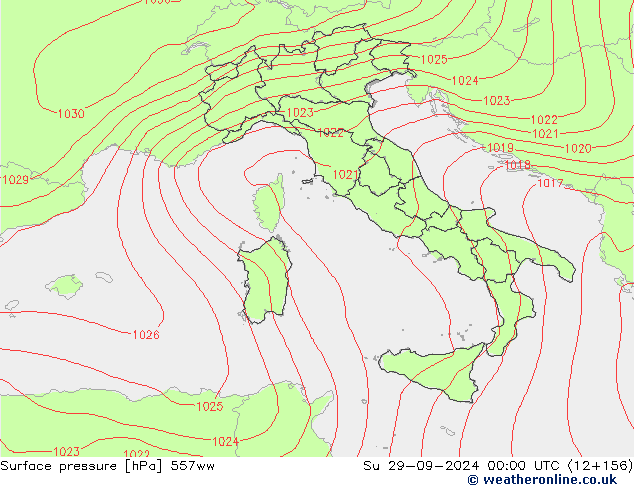 Atmosférický tlak 557ww Ne 29.09.2024 00 UTC