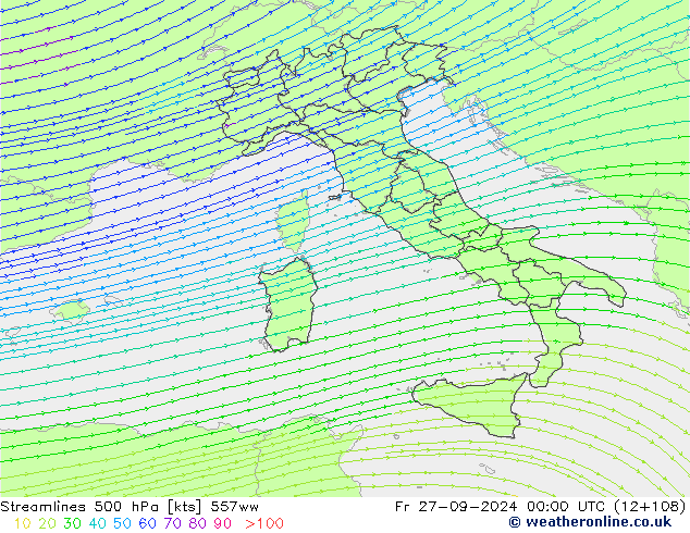 Ligne de courant 500 hPa 557ww ven 27.09.2024 00 UTC