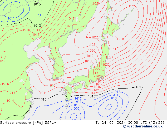 Surface pressure 557ww Tu 24.09.2024 00 UTC