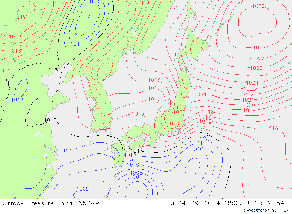 Surface pressure 557ww Tu 24.09.2024 18 UTC