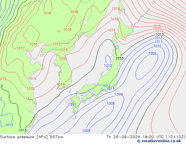 Surface pressure 557ww Th 26.09.2024 18 UTC