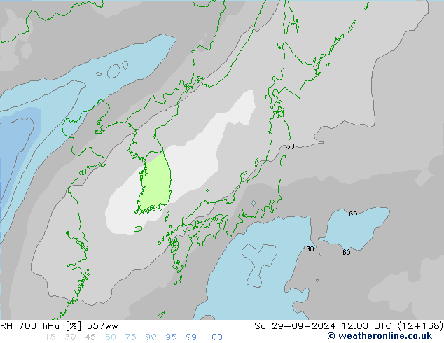 RH 700 hPa 557ww  29.09.2024 12 UTC