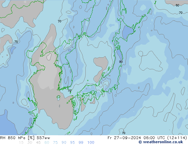 RH 850 hPa 557ww  27.09.2024 06 UTC