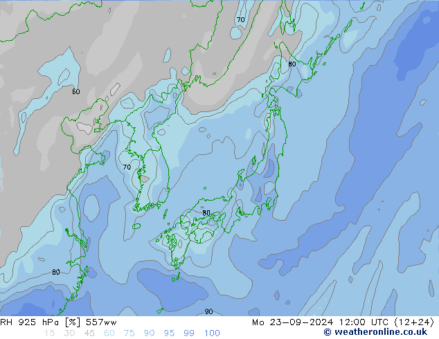 RH 925 hPa 557ww Mo 23.09.2024 12 UTC