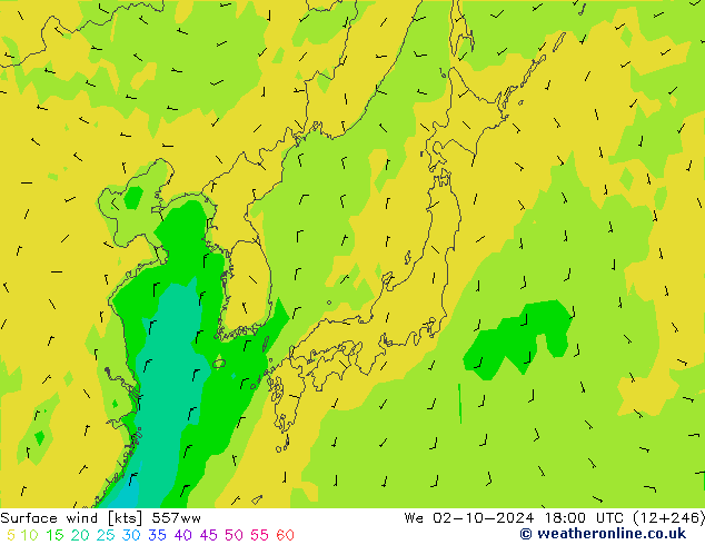 Vent 10 m 557ww mer 02.10.2024 18 UTC