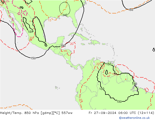 Height/Temp. 850 hPa 557ww Fr 27.09.2024 06 UTC