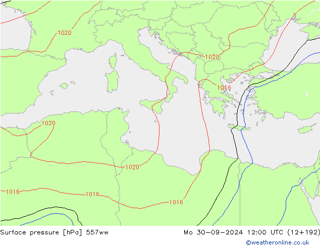 Surface pressure 557ww Mo 30.09.2024 12 UTC