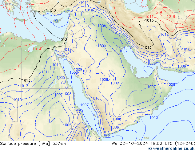 Surface pressure 557ww We 02.10.2024 18 UTC