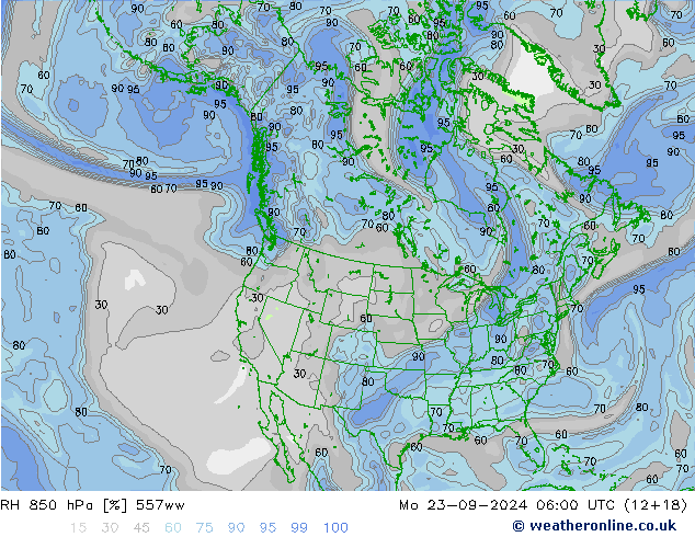 RH 850 hPa 557ww Mo 23.09.2024 06 UTC