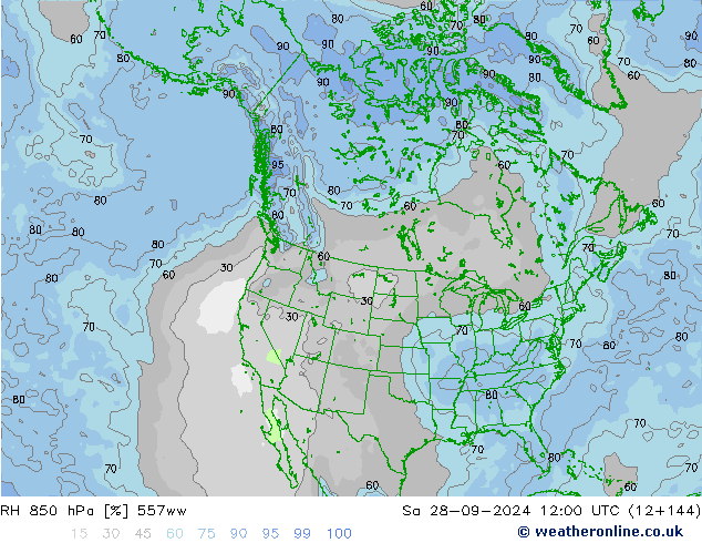 RH 850 hPa 557ww Sa 28.09.2024 12 UTC