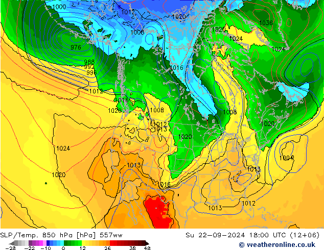 SLP/Temp. 850 гПа 557ww Вс 22.09.2024 18 UTC