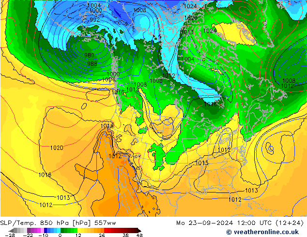 SLP/Temp. 850 hPa 557ww lun 23.09.2024 12 UTC