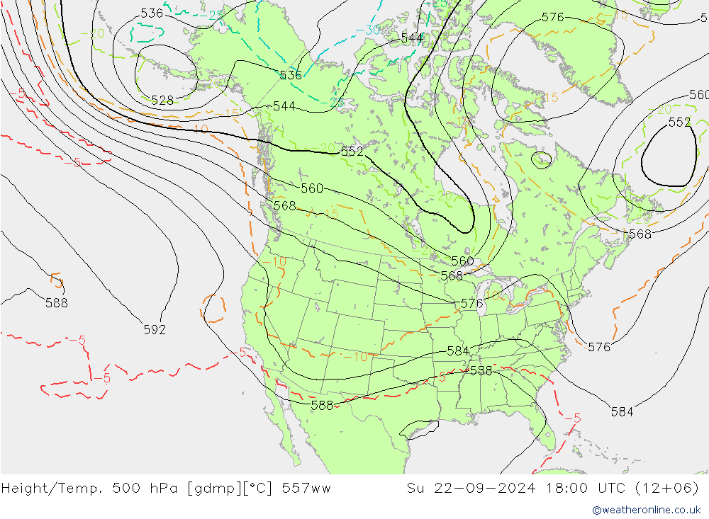 Height/Temp. 500 гПа 557ww Вс 22.09.2024 18 UTC