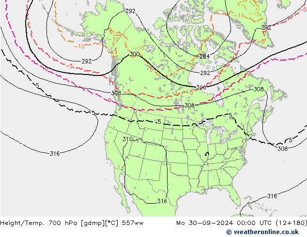 Height/Temp. 700 hPa 557ww lun 30.09.2024 00 UTC