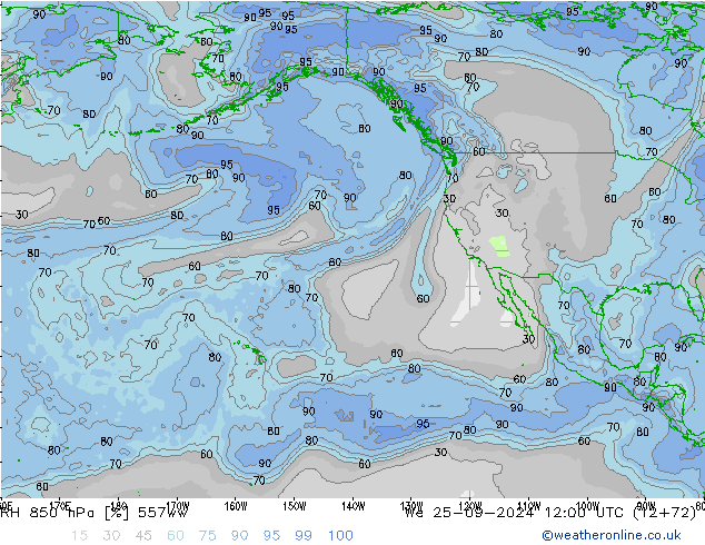 RH 850 hPa 557ww Mi 25.09.2024 12 UTC