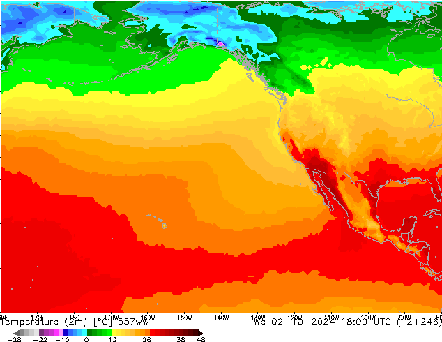 Temperature (2m) 557ww We 02.10.2024 18 UTC