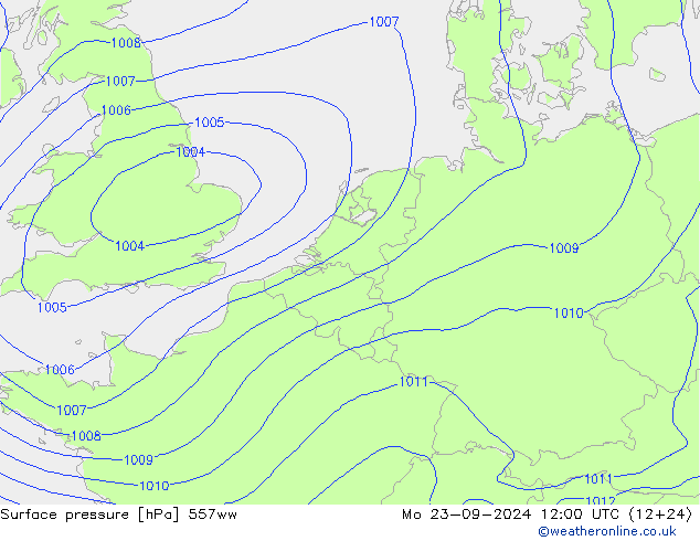 Surface pressure 557ww Mo 23.09.2024 12 UTC