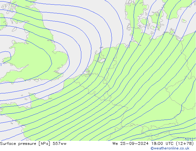 Surface pressure 557ww We 25.09.2024 18 UTC