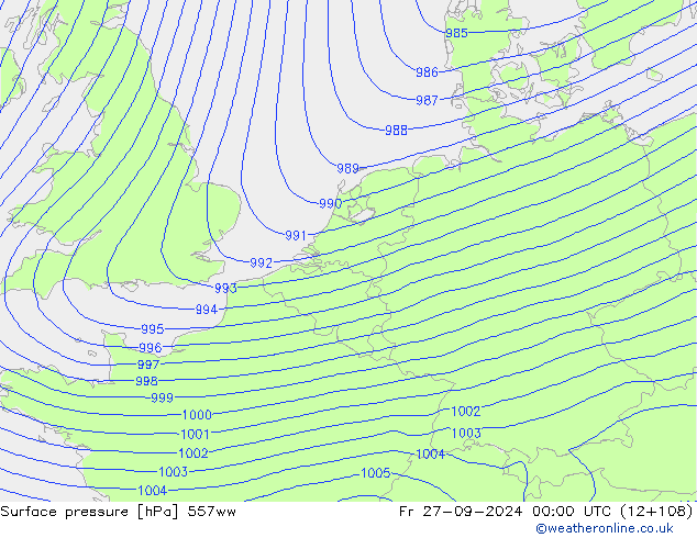 Surface pressure 557ww Fr 27.09.2024 00 UTC