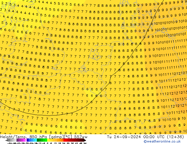 Height/Temp. 850 гПа 557ww вт 24.09.2024 00 UTC